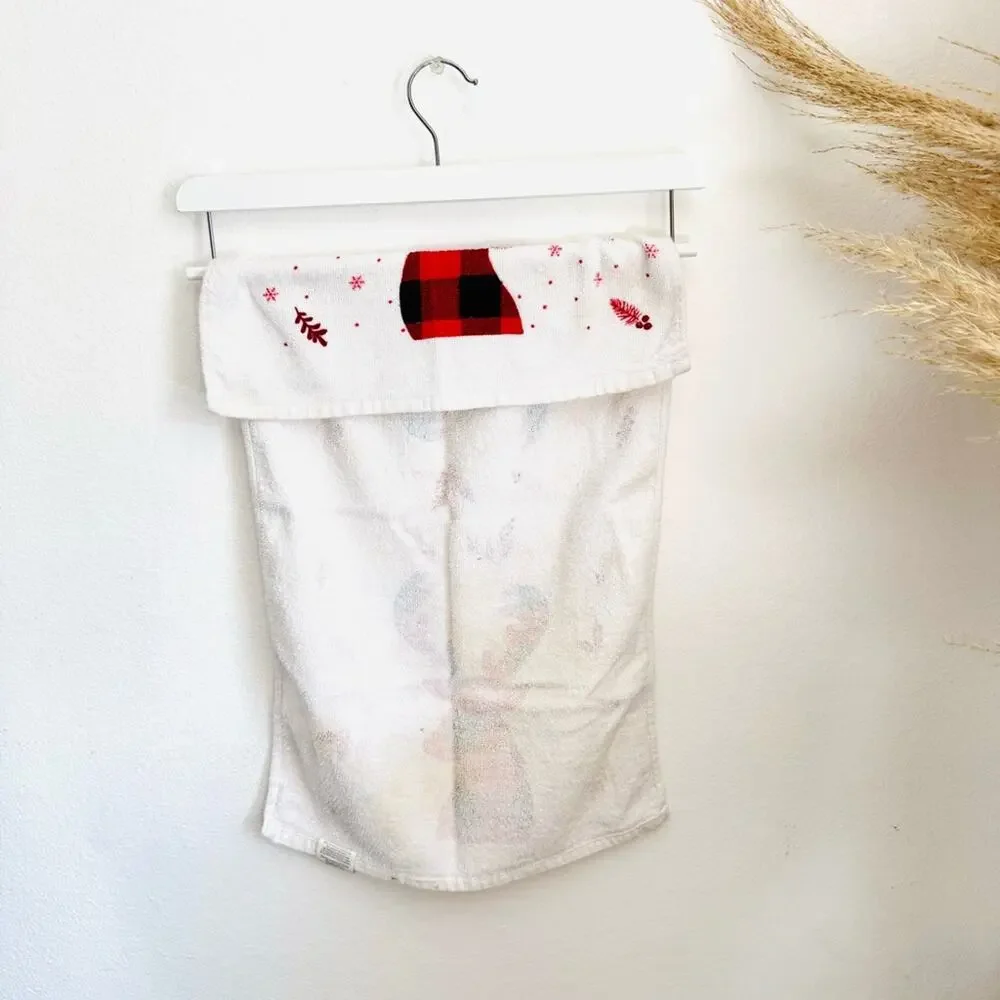 2 Cherry Red White Plaid Deer Grey Gray Dog Scarf Print Christmas Hand Towel Set